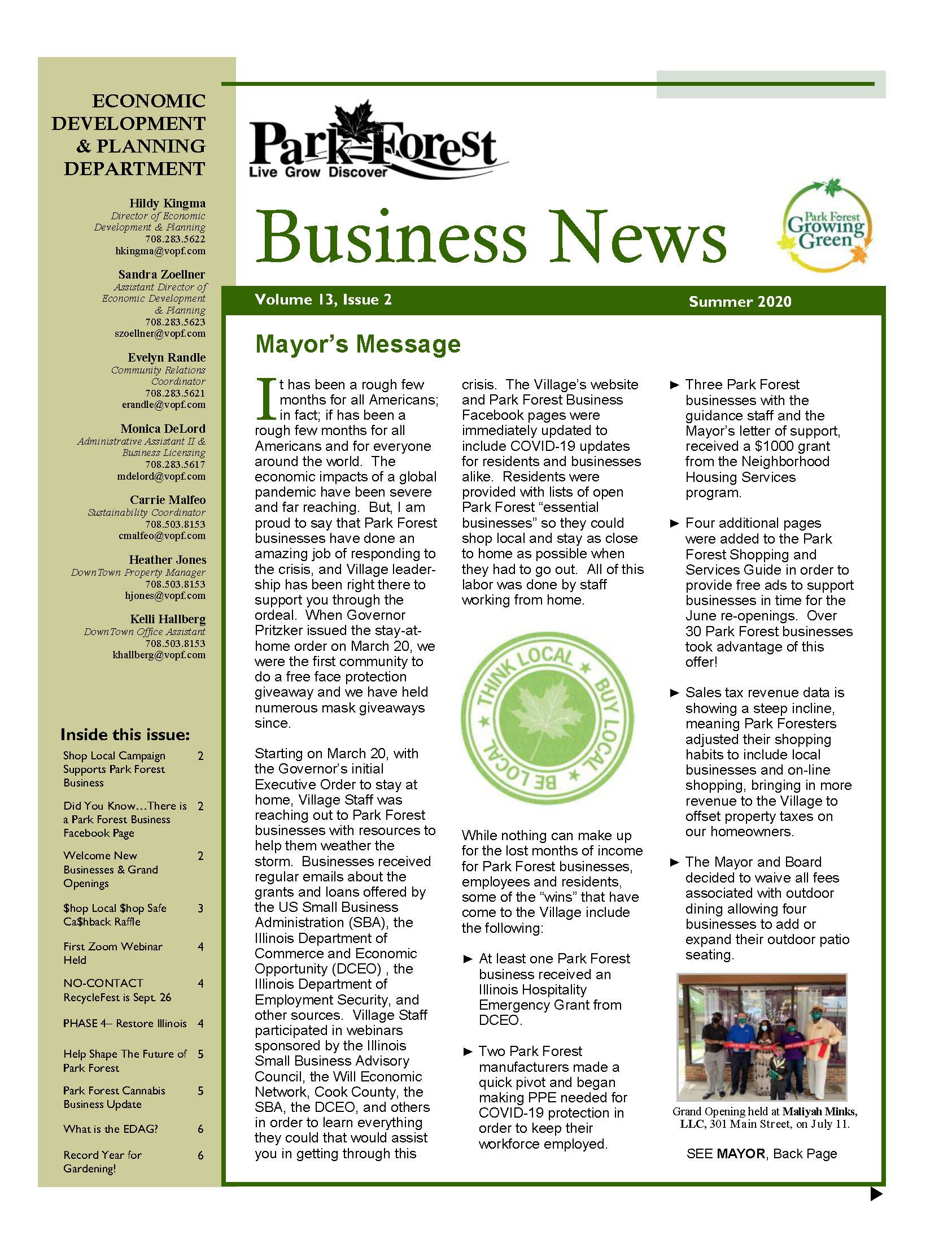 2020 Summer Park Forest Business Newsletter